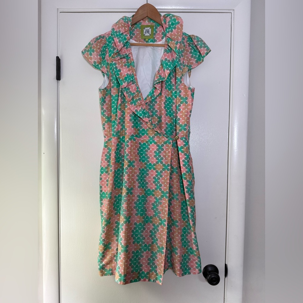 Elizabeth McKay Scotland Dress Ruffle Collar Wrap Preppy Modern Pastel Demure